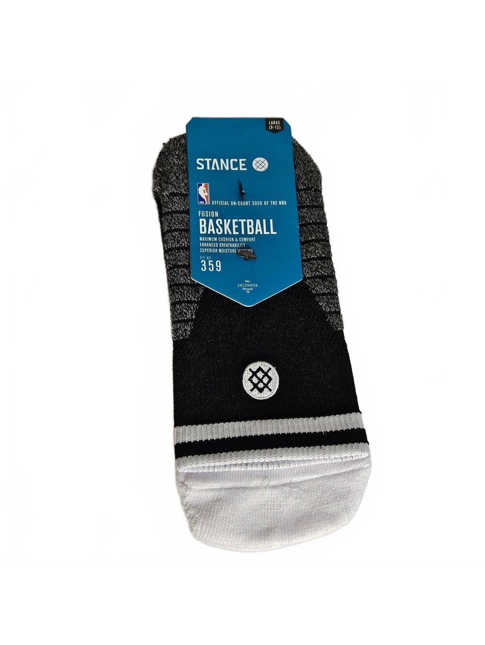 Stance Fusion Basketball Socks Large 9-12 Black White Quarter Height Comfortable